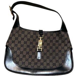 Vintage Gucci Jackie O Monogrammed Canvas and Leather Hobo Shoulder Bag
